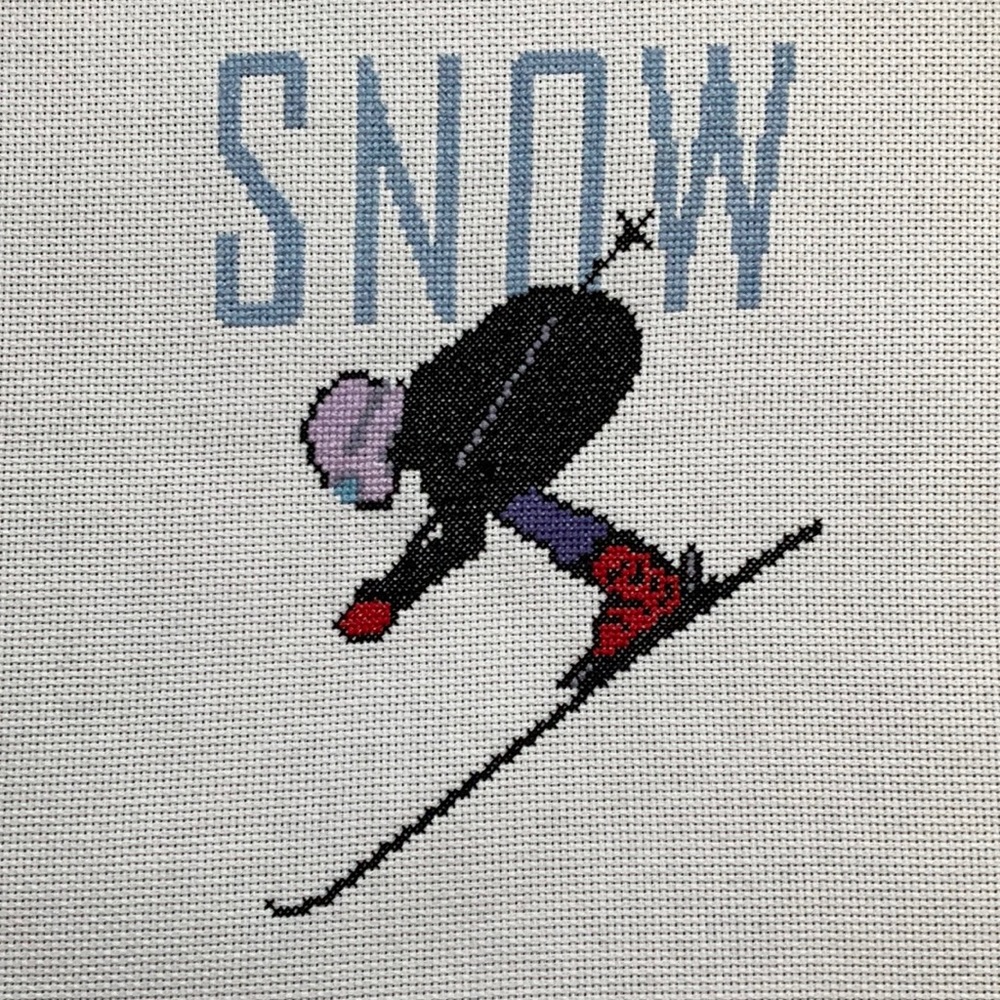 NEW large hand sewn SNOW & skier wall art, 18x15